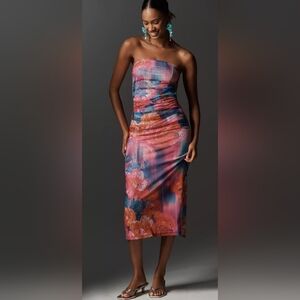 Anthropologie The Soleil Slim Strapless Ruched Mesh Dress Womens Size XL!